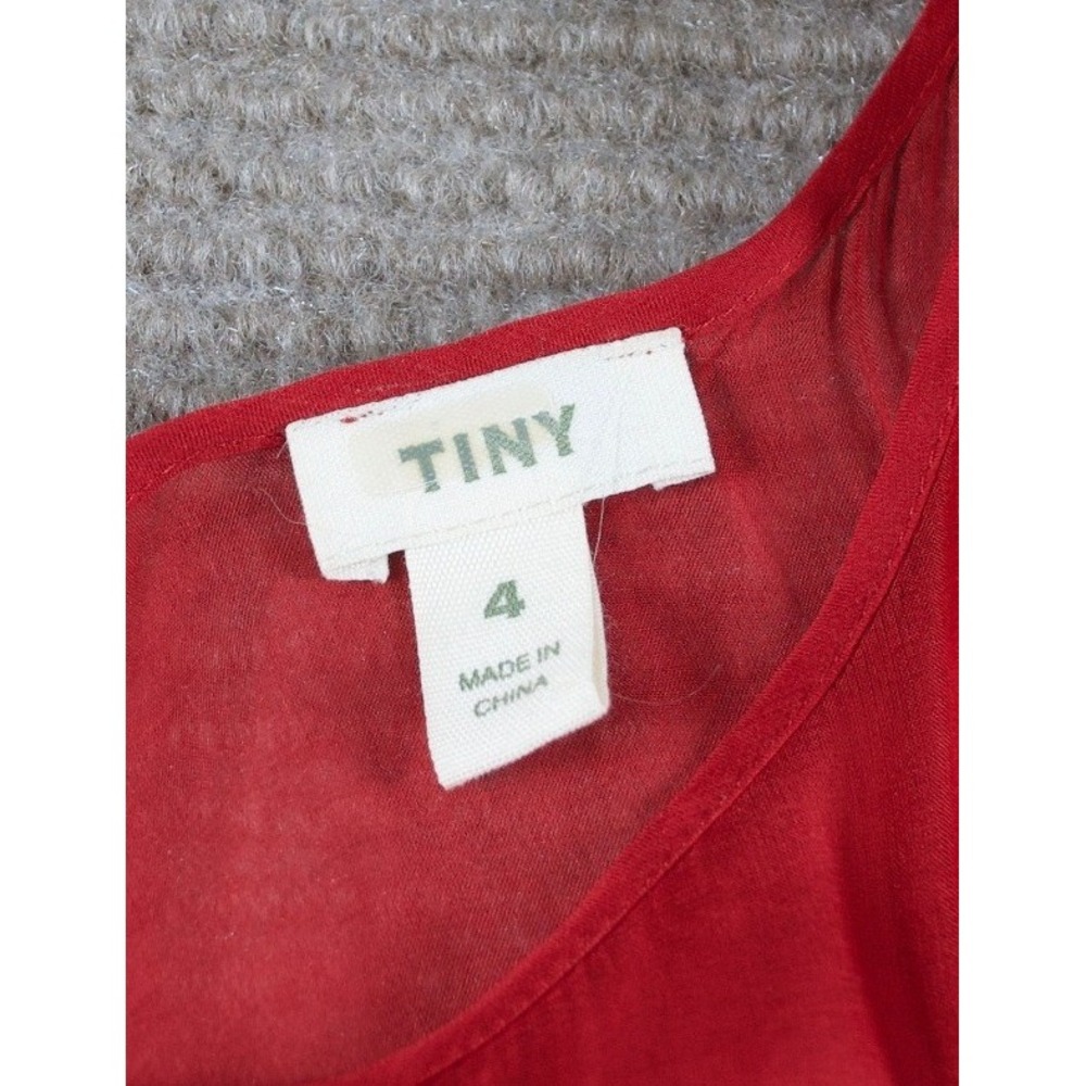 Anthropologie Tiny Caridad Ruffled Dress Red Rosette Mesh Silk Flaw Size 4 - Picture 7 of 11